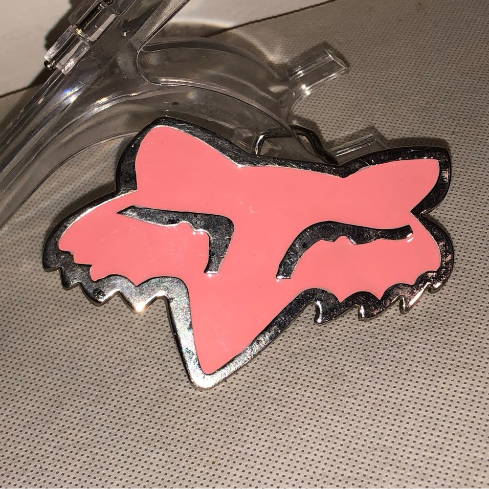 Vintage Fox racing belt buckle pink rose chrome woman or man